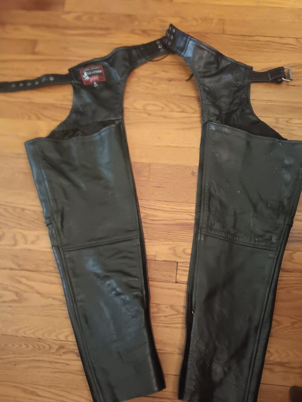 JR Black Genuine Leather Men's Chaps - Classic Motorcycle Style Size M